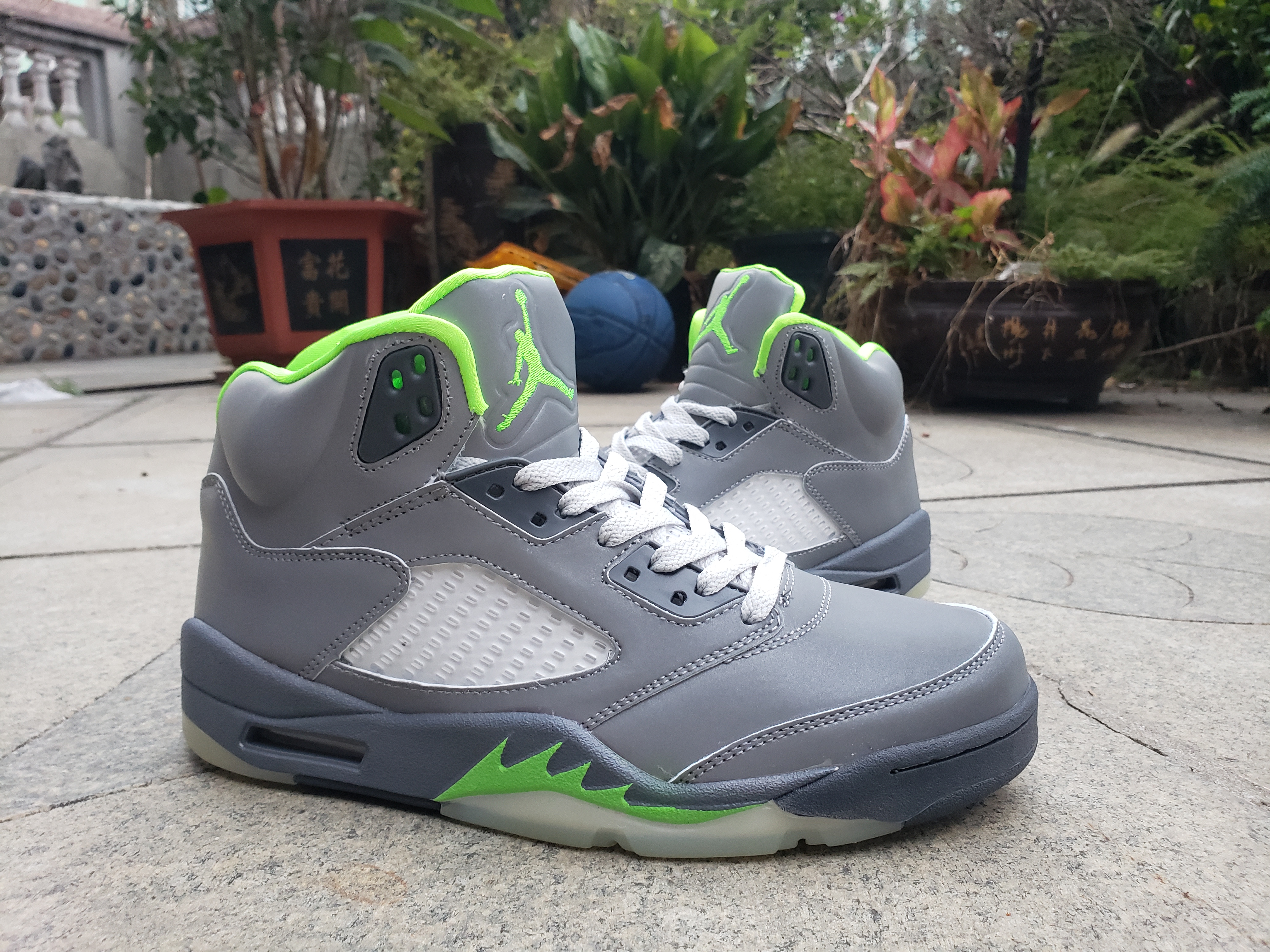 2021 Air Jordan 5 Grey Green Shoes
